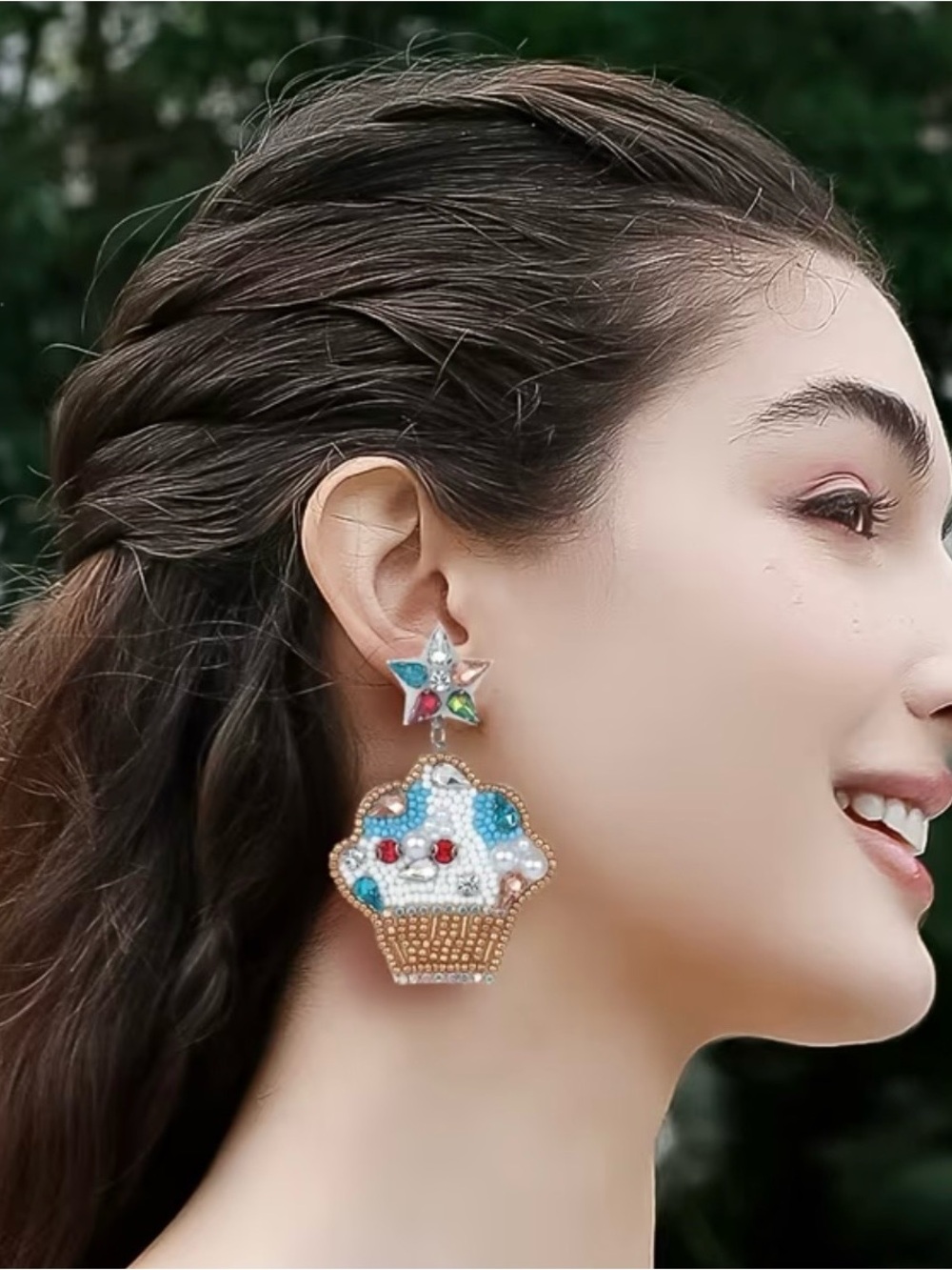 Colorful Cupcake Dangle Earrings - Multicolor Star Accent